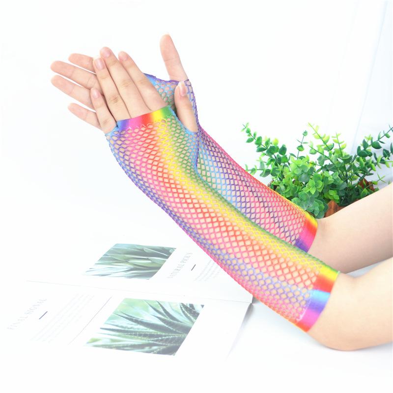 6 цветов, женские полые перчатки с полным пальцем, танцевальный костюм, кружевные сетчатые перчатки без пальцев, перчатки в стиле панк