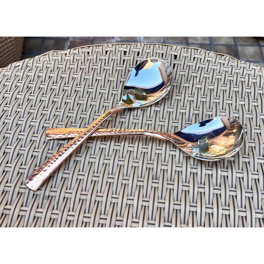 Stainless Steel and Copper Made Serving Spoon Set Metal Kitchen Dining and Cutlery | Steel and Copper Metalic Finish