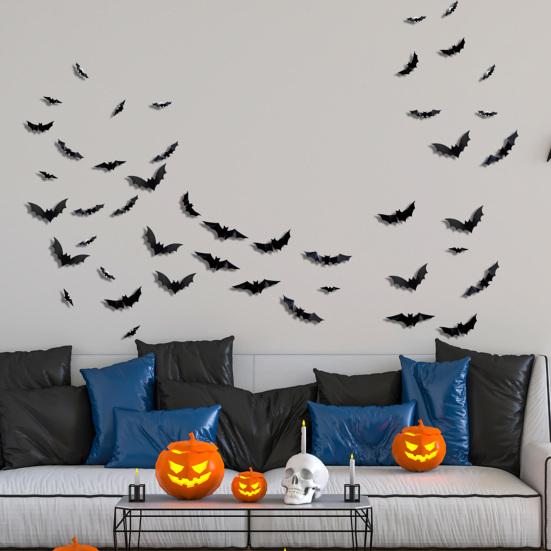 Halloween LED Bat Wall Stickers 3D Light Up Glowing Bat Stickers for Halloween Party Indoor Bedroom Wall Window Decor