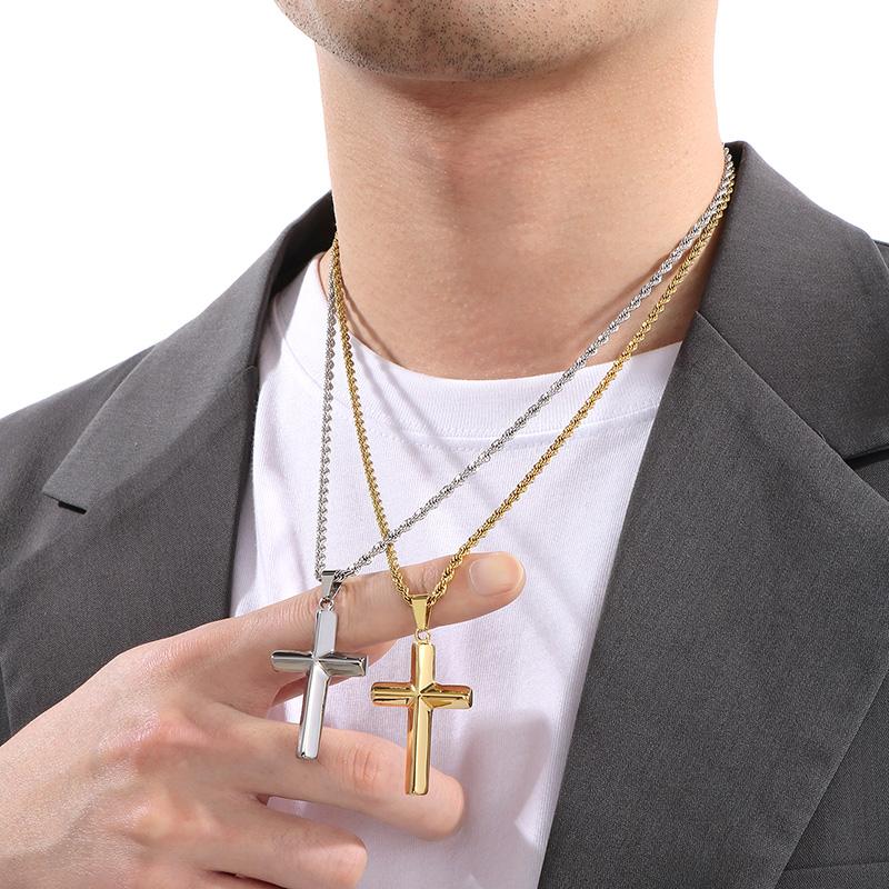 Kalen Shiny Gold Color Corss Pendant Necklace for Men Women Hip Hop Stainless Steel Jewelry Trendy Accessories Gift Wholesalers
