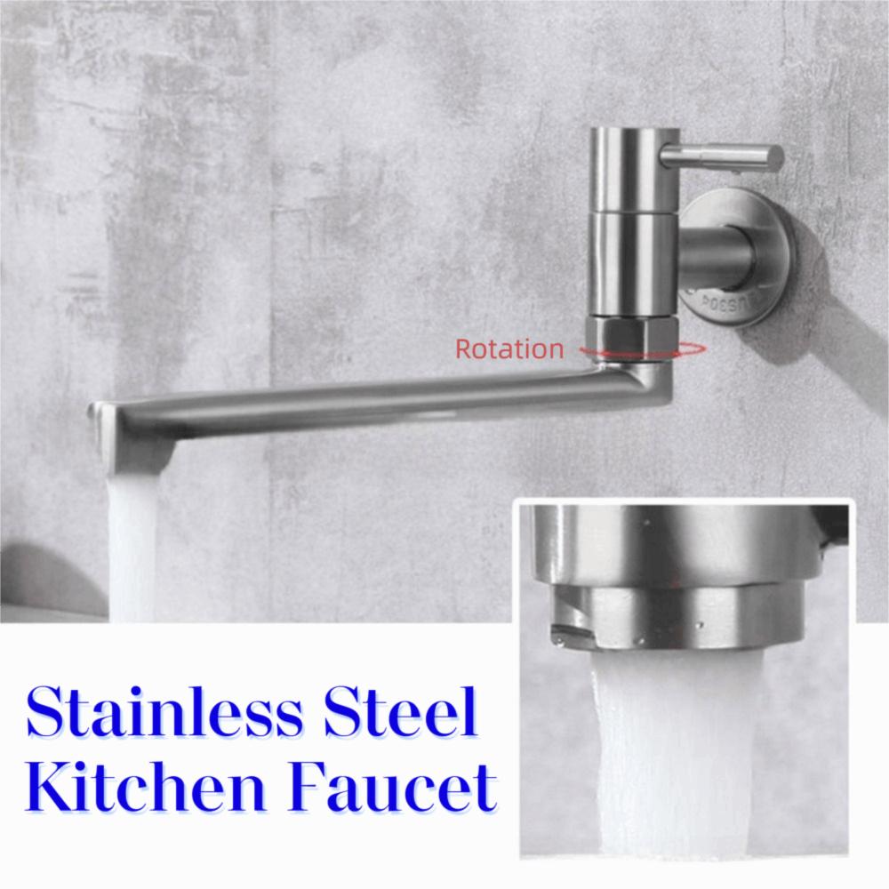 180° Rotation Wall Mount Sink Tap Non-slip Handle Rustproof Kitchen Faucet Lengthened Outlet Easy Installation