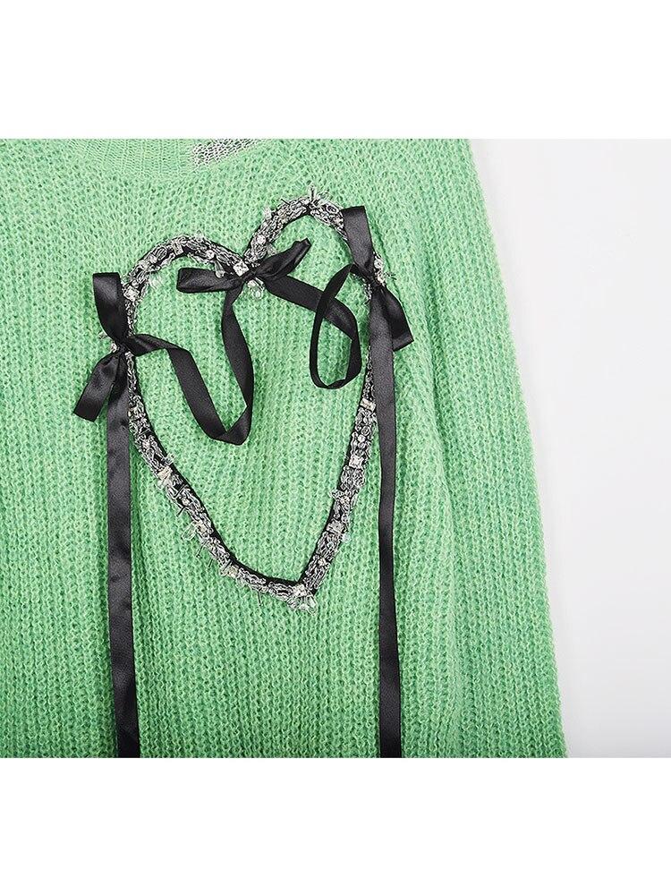 Xitao Модный пуловер, свободный вязаный бандаж с бантом и сердечком, женский свитер LDD2226