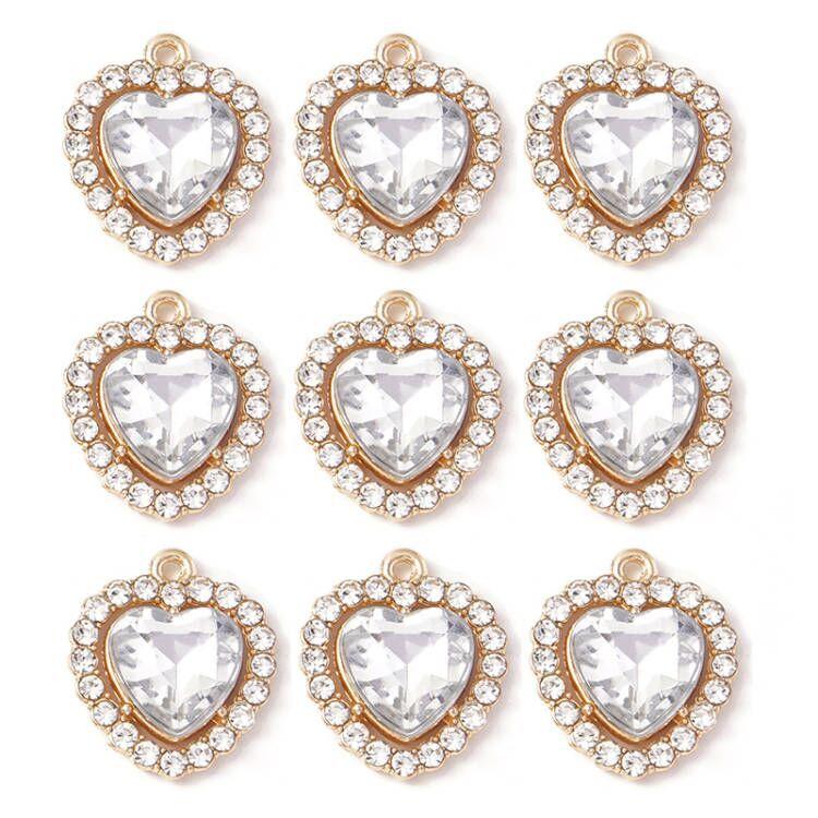 Сплав, инкрустированный бриллиантами, с подвеской в виде висячего сердца, красочные прозрачные аксессуары для ожерелья и браслета, кулон в виде персикового сердца, символ любви.