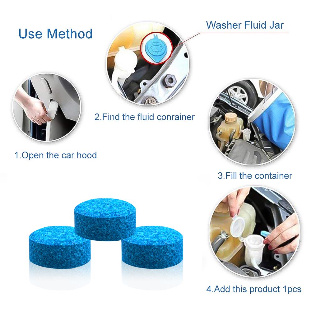 20 Pcs Car Windshield Cleaner Wiper Washer 40L Glass Screen Detergent Fluid Solid Concentrated Effervescent Tablets Window Clean