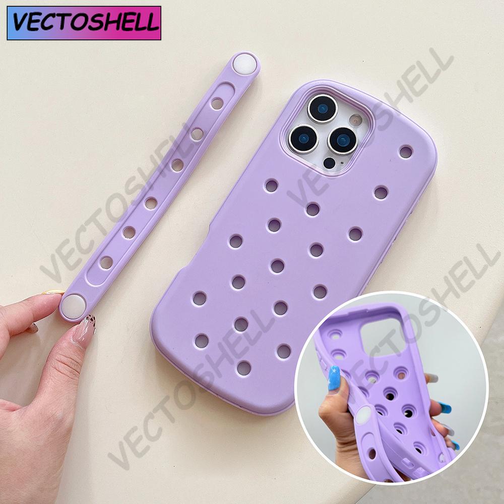 Для Crocs Подвески DIY Держатель для браслета Чехол для телефона Для iPhone 17 16 15 14 Pro Max Air 13 Однотонный Мягкий Силиконовый Задний Чехол