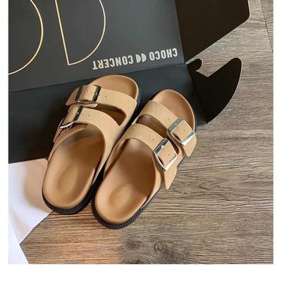 Тапочки из коровьей кожи на толстой подошве женские из натуральной кожи на плоской подошве для улицы с ремешком-пряжкой на одно слово крутые тапочки Boken полутапочки