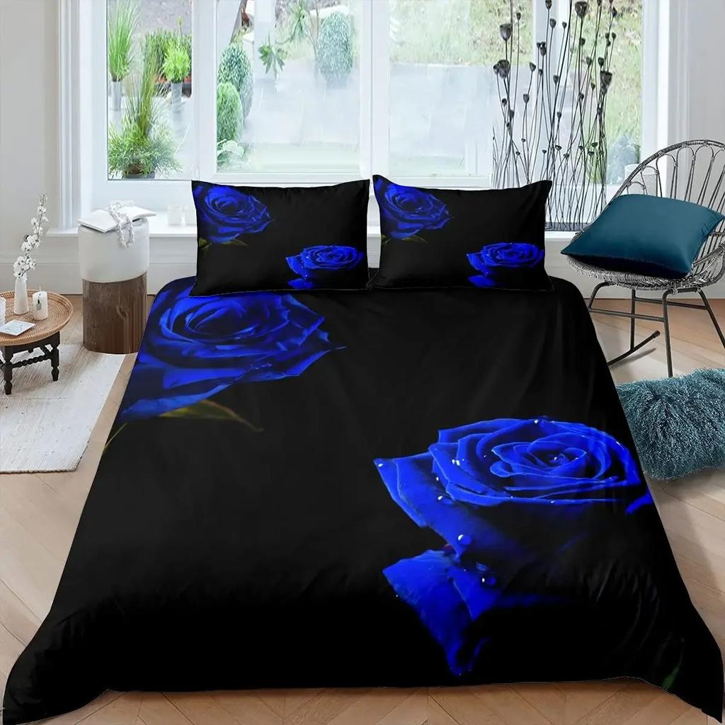 Пододеяльник с цветочным принтом «Blue Rose» King Queen, комплект постельного белья с 3D-цветами, покрывало на одеяло ко Дню святого Валентина с ботаническим узором