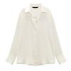 Spring New Style White Tops Lapel Loose Long Sleeves Classic Silk Satin Textured Shirt for Women 7969046