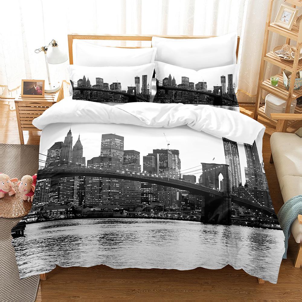 British Urban Architecture Bedding Set Vintage City Telephone Booth Soft Polyester Duvet Cover Set For Luxury Bedroom Decoration