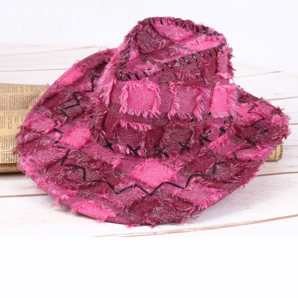 Adjustable Wide Brim Sun Hat Y2k Plaid Knight Hat Vintage Western Cowboy Hat for Male Female