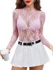 2024 European & American Style Lace Floral See-Through Long-Sleeve Women's Top