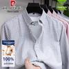 Мужская клетчатая washed-хлопковая рубашка с длинным рукавом