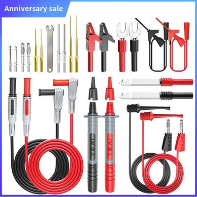 AD23-P1308D 25 шт. Набор силиконовых измерительных проводов для мультиметра со сменными иглами, гаечным ключом, зажимами типа «крокодил», 4 мм штекерами «банан»