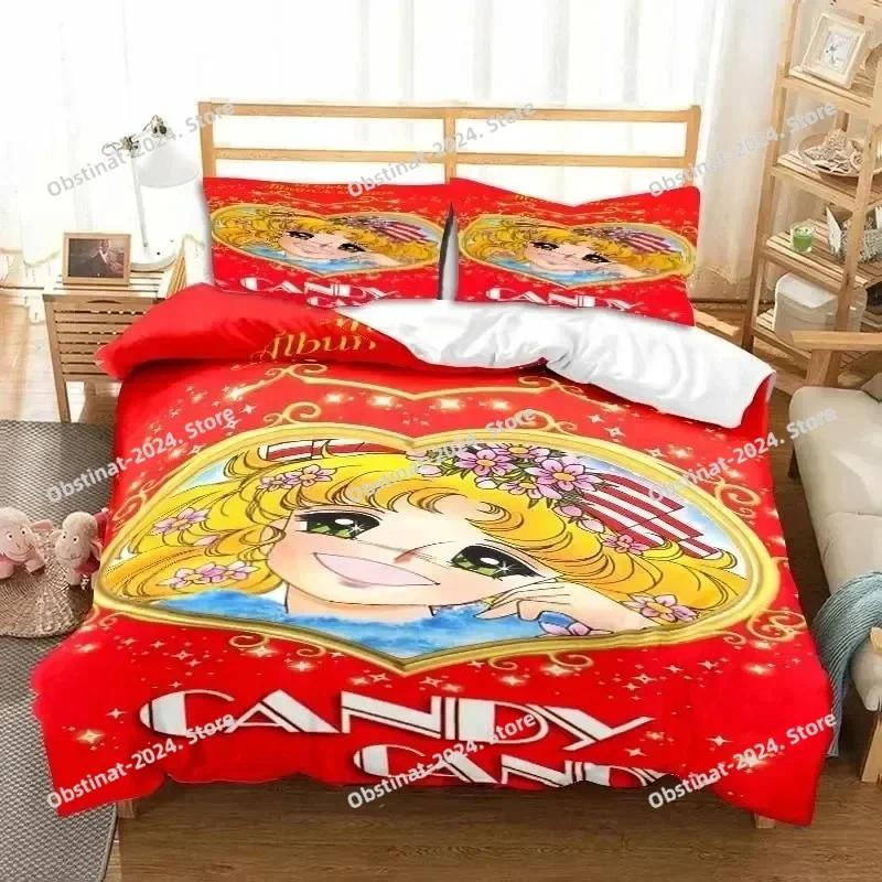 Манга Candy Candy Комплект постельного белья Печатный комплект для кровати с наволочкой Покрывало для кровати Мягкое Односпальное Двуспальное Queen Super King Размер Мальчики Взрослые