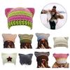 Fashion Beanie Hat for Women Girls Cat Ear Knit Hat Lovely Anime Skull Hat Y2K Moom Crochet Bonnet Hat Punk Headdress