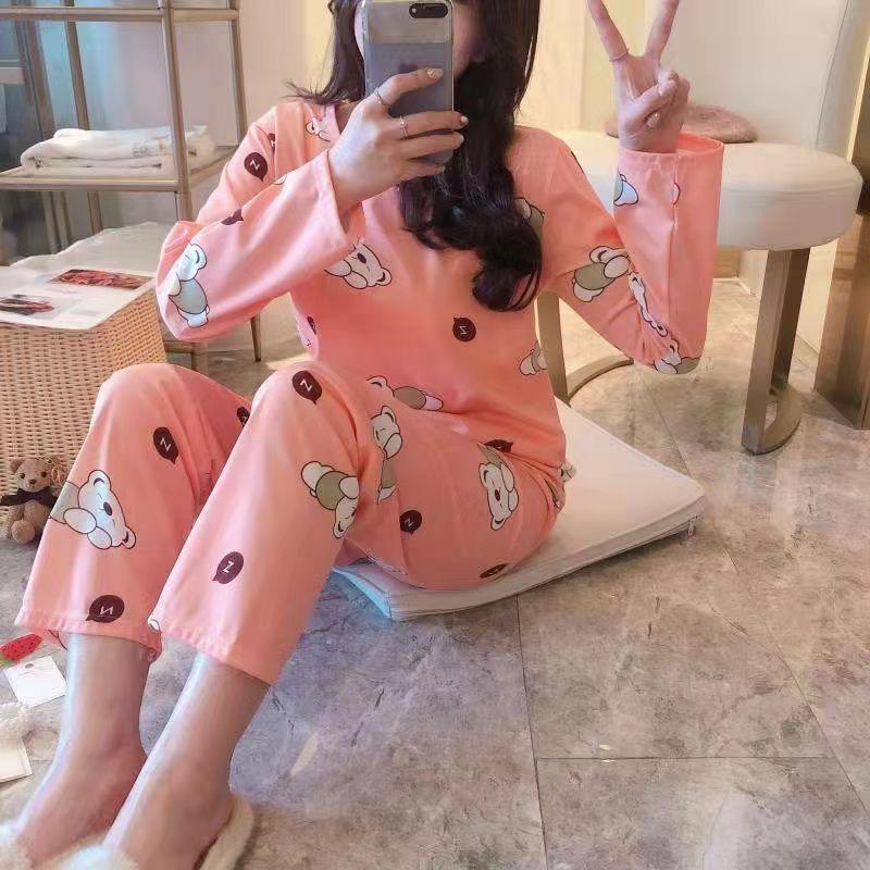Women's Cute Cartoon Pajama Set - Long-Sleeve Top & Trousers