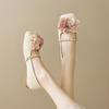 2025 Spring New Chinese Square Head Single Shoes Women's Flat Bottom Shallow Mouth Word with Flowers French Fairy Style Versatile Shoes
