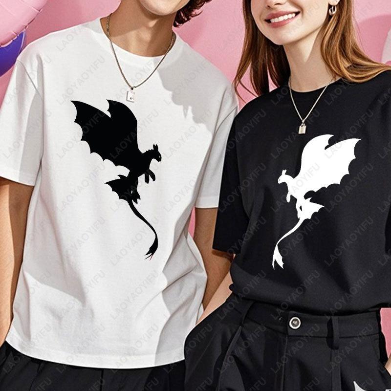Toothless Light Fury Shirt How To Train Your Dragon for Men Women TShirt Movie Couple Matching Cotton Simple Tee for Unisex Gift