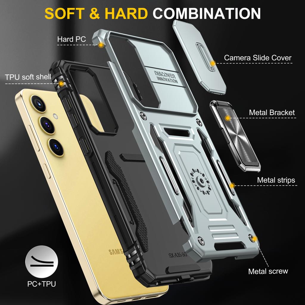 Armor Series For Samsung Galaxy A35 5G/A55 5G Kickstand Case Slide Lens Protection PC+TPU Phone Cover