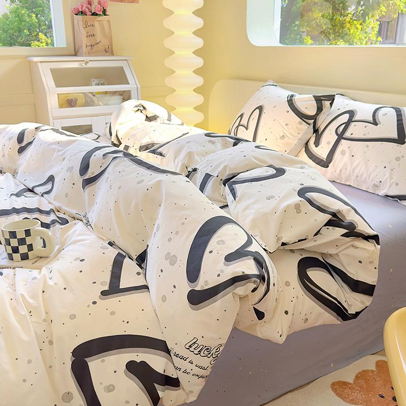 Ins Simple Style Pure Cotton Bed Four-piece Set, Cotton Quilt Cover, Bed Sheet, Small Floral Three-piece Set