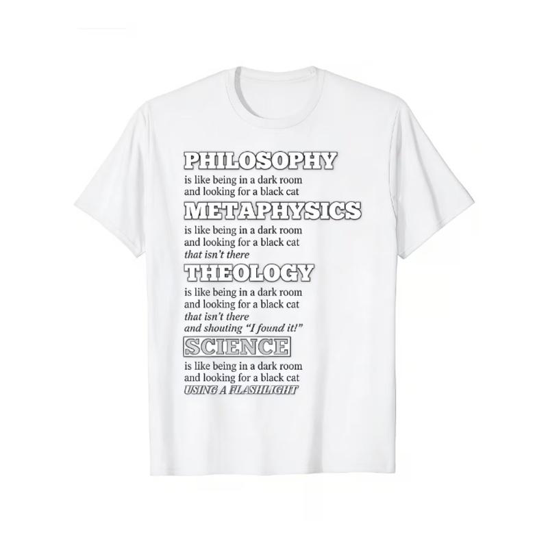 Men's Philosophy T-Shirt with Metaphysical Quotes & Wise Slogans - Retro Round Neck Short Sleeve Shirt Suitable for Philosophy Majors, Theology