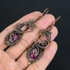 Pink Spiny Oyster 999 Copper Wire Wrapped Earrings, Handmade Gemstone Jewelry Earrings, For Memorial Day