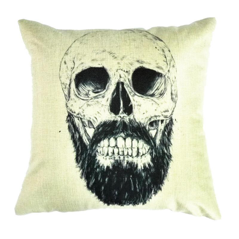 Skeleton Head Throw Pillow Cover With Linen Fabric For Home Decor And Living Room