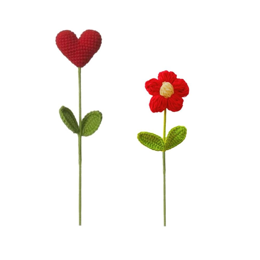 Photography Props Handmade Crochet Heart Bouquet Love DIY Crochet Flower Bouquet Knitting Wool Artificial Flower Gift