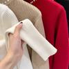Women's Autumn Winter Thickened Fleece-Lined Base Knit Sweater Half High Collar Slim Jumpers Pullovers Plus Velvet Warm Knitted Tops