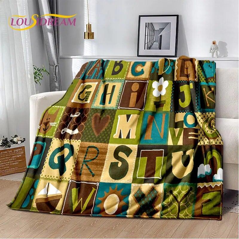 ABC Cartoon Alphabet Children Kids Early Education Soft Plush Blanket,Flannel Blanket Throw Blanket for Living Room Bedroom Sofa