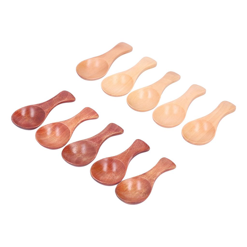 10Pcs Wooden Scoop Sugar Salt Powder Condiment Mini Spoon with Short Handle for Kitchen Use