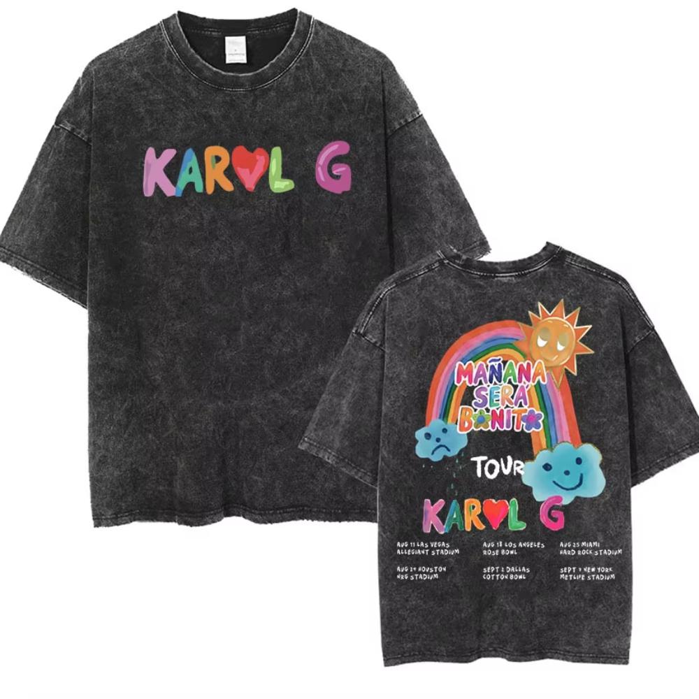 Ретро Футболка с принтом Karol G Manana Sera Bichota Мужская Женская Винтажная Стиранная Высококачественная Футболка Модная Харадзюку Оверсайз Футболки
