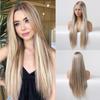Blonde Mixed Brown Lace Front Wigs Long Straight Natural Wigs for Women Silk Lace Frontal Synthetic Wig Heat Resistant
