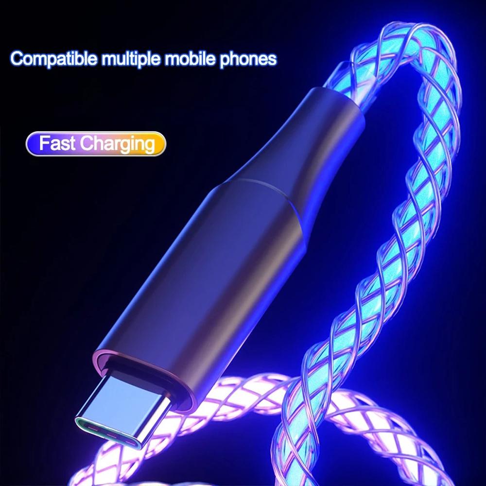 66 Вт RGB цветной свет USB C кабель для быстрой зарядки для Xiaomi Samsung Dual Type-C телефон зарядное устройство шнур передачи данных для iPhone 15