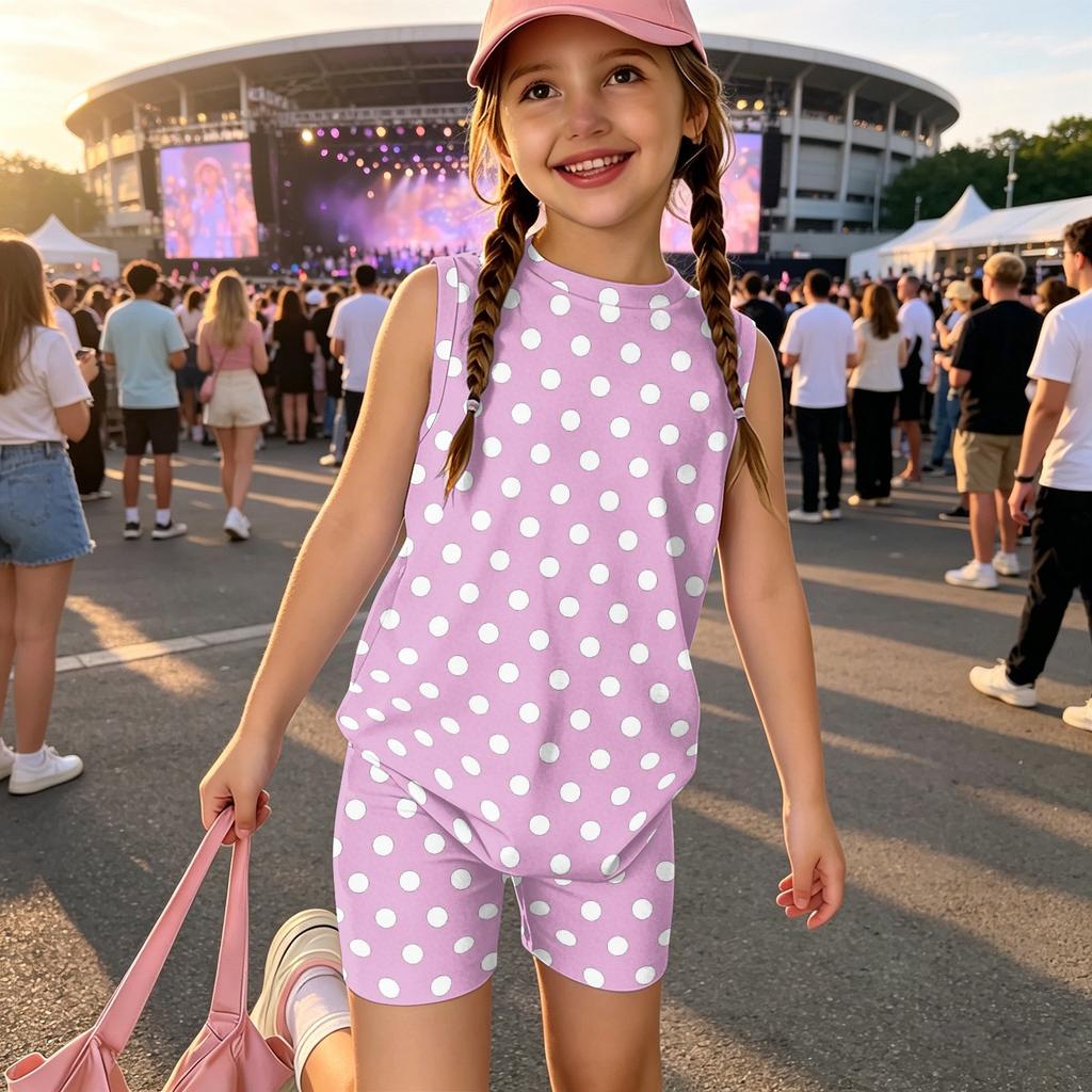 Девочки Без рукавов Топ-майка и Шорты Комплект В горошек Повседневный Комплект из двух предметов Легкая Летняя Одежда для Детей