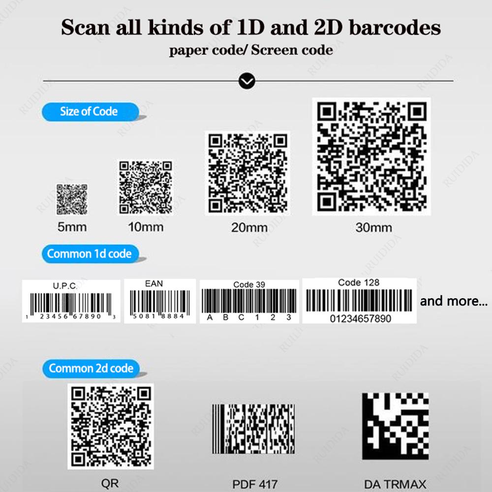 1D 2D Считыватель штрих-кодов Проводной или Беспроводной или Bluetooth Сканер штрих-кодов qr-код Код Datamatrix PDF417 Ручной сканер
