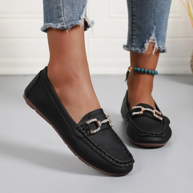 Модная женская обувь 2025 Бренд Неглубокие женские балетки Модная металлическая отделка Новая повседневная обувь больших размеров Легкая удобная обувь на плоской подошве Низкий каблук