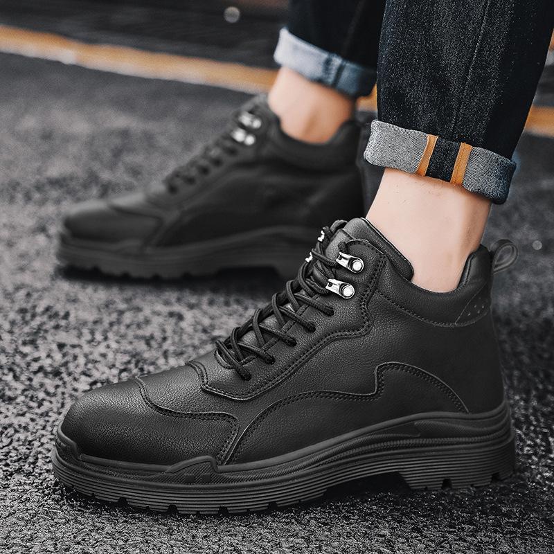 Large Size Martin Boots Men's Thick-soled Autumn Casual Heightening Tooling Boots High-top Hiking Shoes Rhubarb Boots Winter