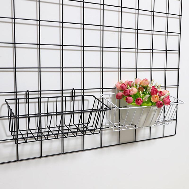Metal Decorative Storage Basket Iron Grid Flower Pot Hanging Shelf Display Rack