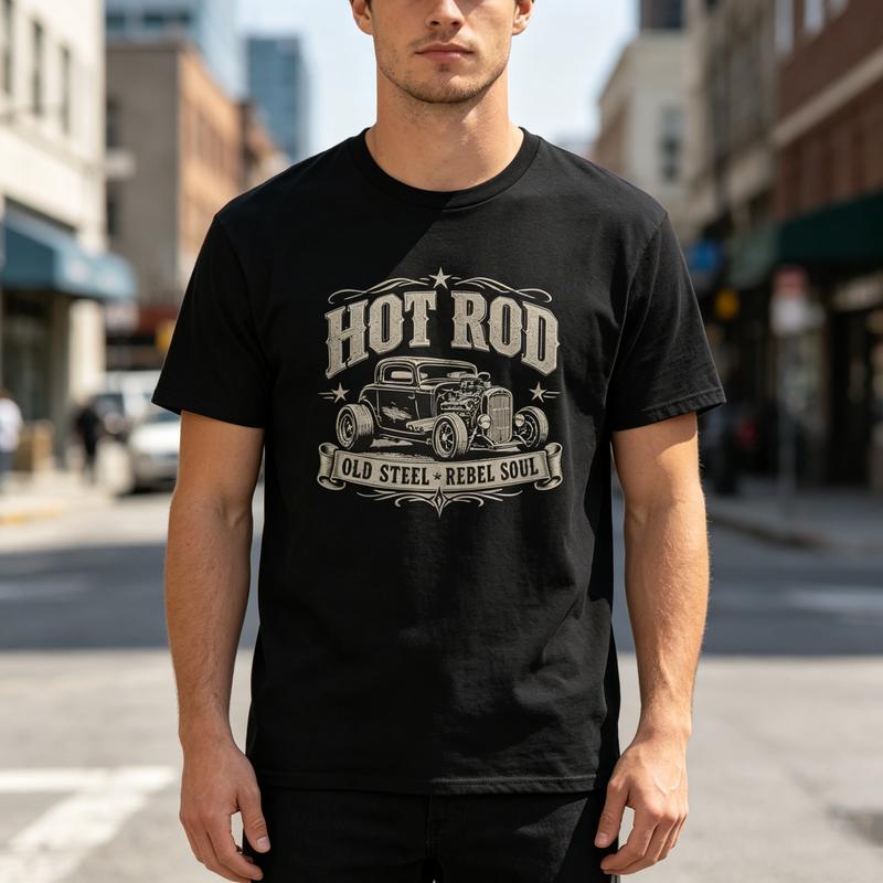 Hot Rod Retro TShirt Old School American Car Tee Racing Fans Gift Graphic Print Soft Cotton Crew Neck Top Y2k Top Harajuku