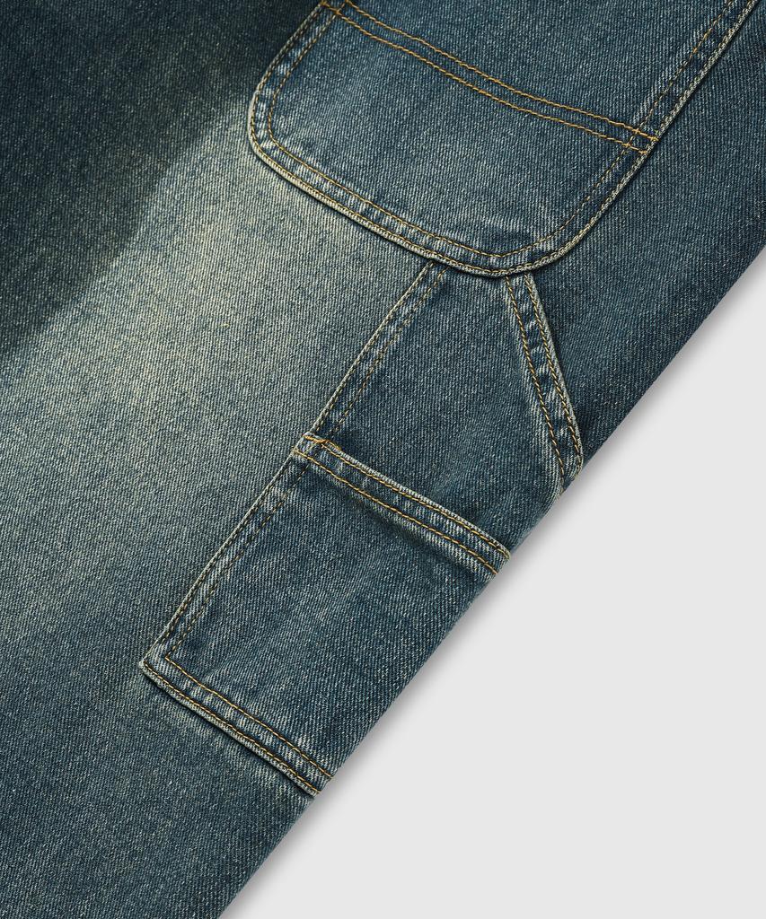 LEMAIN SECOND Vintage Catwashed Wide Carpenter Denim Elastic Waist Pants [Sand Blue]