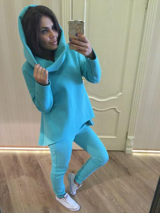 Осенне-зимний европейский и американский женский модный спортивный костюм с длинным рукавом и капюшоном, с воротником-пузырем