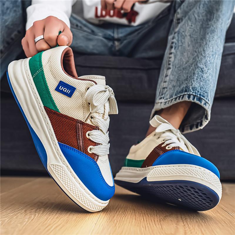 2026 Новые Модные Дышащие Кроссовки на Толстой Подошве Низкие Удобные Повседневные Нишевые Цветные Полоски Холщовые