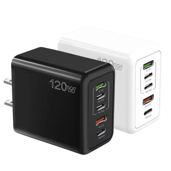 Зарядное устройство 120 Вт для мобильного телефона, быстрая зарядка, Type-C, штекер США, PD/USB, многопортовое, безопасное, эффективное, мощное зарядное устройство