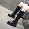 Women’s Riding Style Platform Knee High Boots Hidden Wedge 10CM Heel Chunky Sole Motorcycle Long Winter Boots