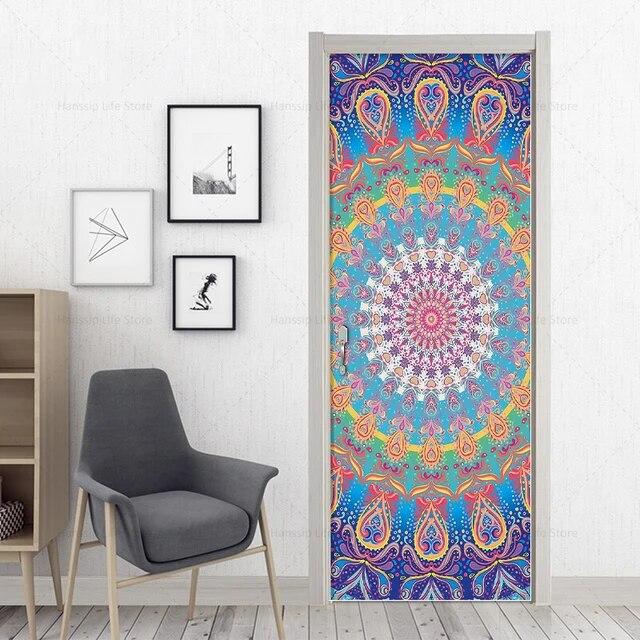 3D Geometric Door Sticker Self-adhseive Vinyl Full Door Wrap Cover Stickers Modern Abstract Geometry Wall Art Mural Decorations