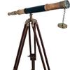 Antique Telescope Black Leather Wooden Stand Marine Royal Telescopes