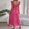 Элегантное женское платье с высокой талией, коротким рукавом, однотонное, на шнуровке, плиссированное, Осень Зима