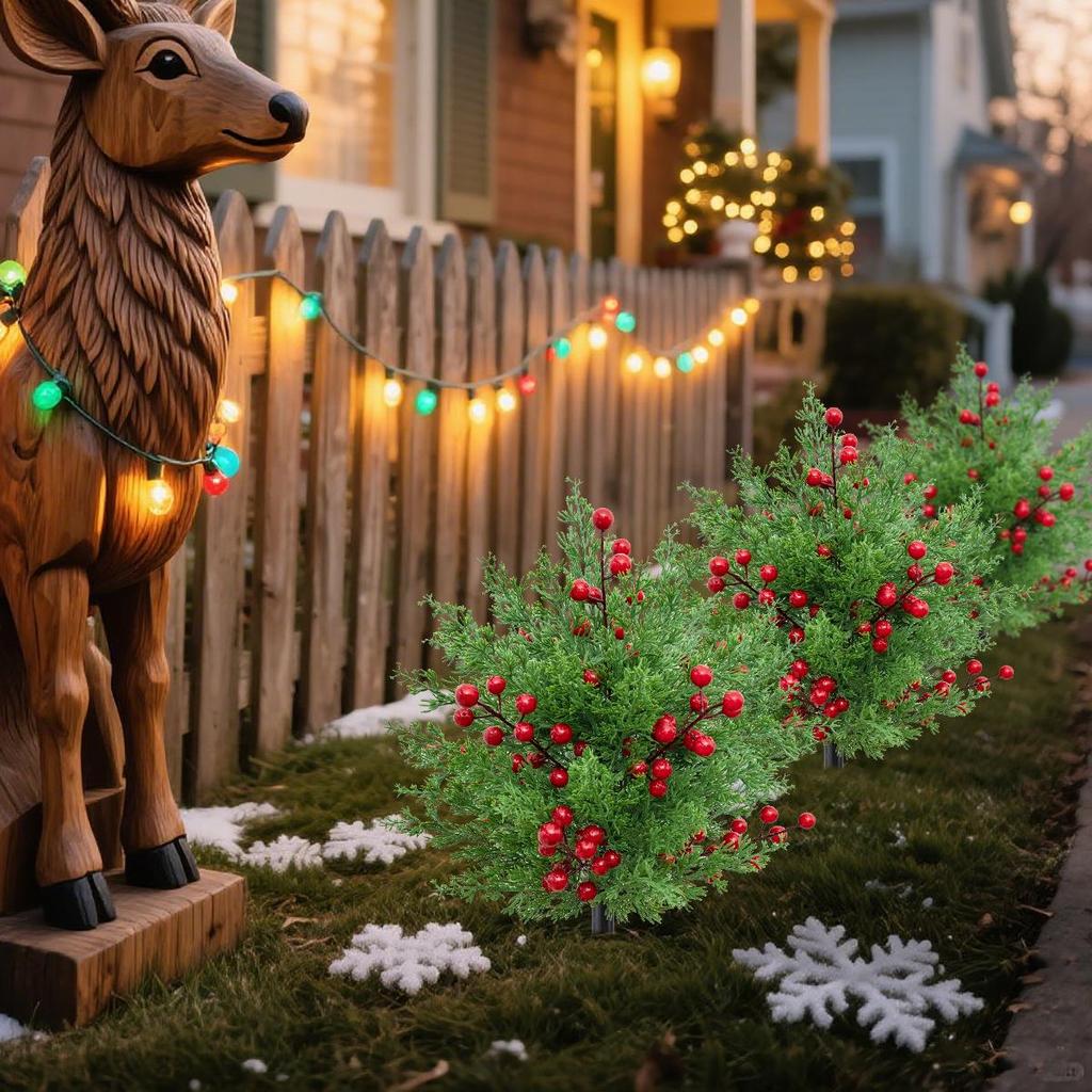 Christmas Pine Needle Ground Insert Decoration for Courtyard and Porch - Festive Green Plant Arrangement Ornament