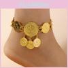 Gold Alloy Luxury Coin Anklet Women Fashion Accessory With Tassel Dangle Design